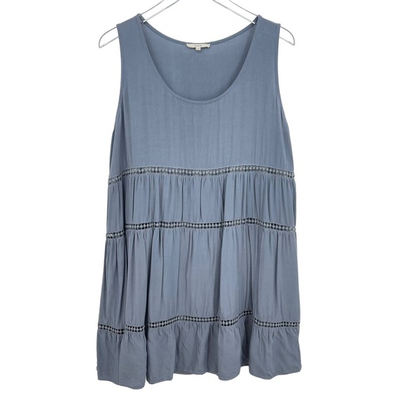 Easel Women's Size Large Blue Gray Crochet Stripe Tiered Lined Sleeveless Dress - Picture 1 of 10